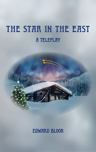 Snowy cabin under starry sky book cover.